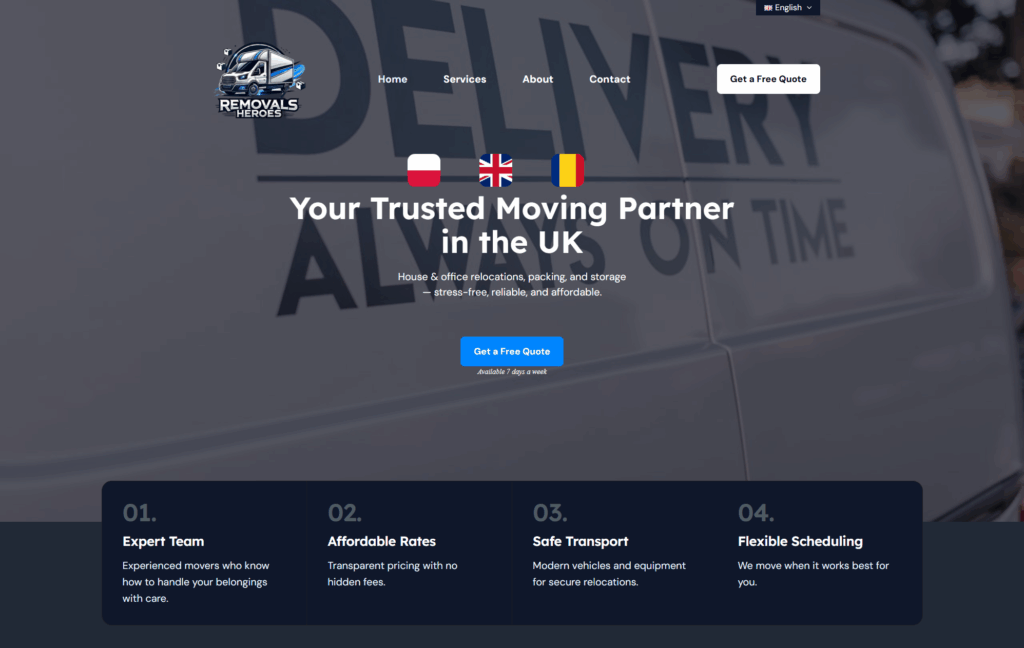 Realizacja RemovalsHeroes.co.uk – barmSTUDIO